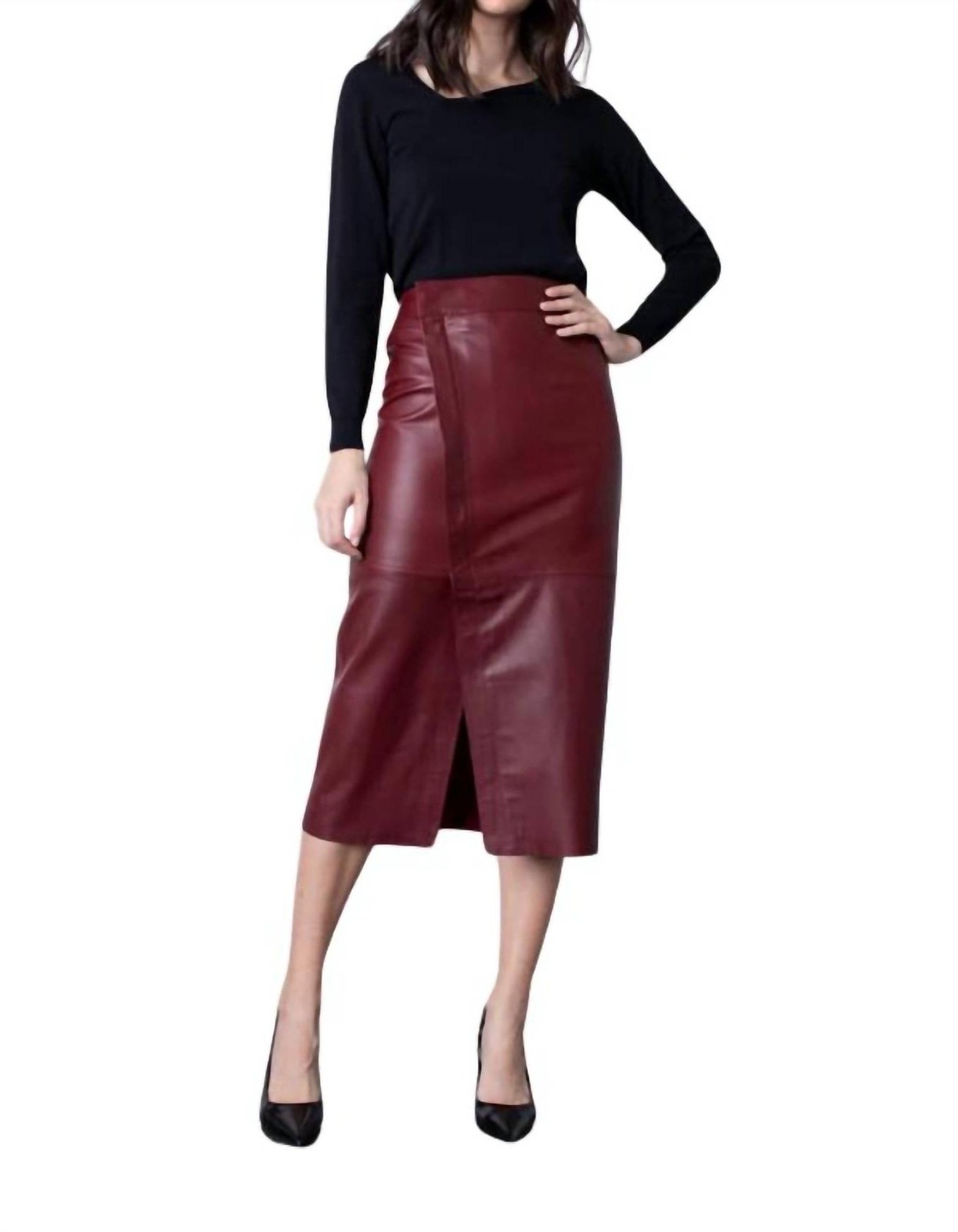 Karina Grimaldi Romina Leather Midi Skirt Size L