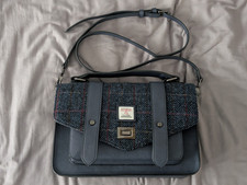 Islander Large Satchel Bag with Harris Tweed Blue Navy Over Check
