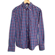 Brunello Cucinelli Red Blue Checkered Plaid Cotton Button Down Basic Fit Shirt M