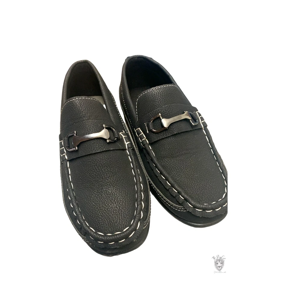 Josmo Niños Talla 1 Negro Zapatos Elegantes Mocasines Sin Cordones Top Stitch Escuela Foto 2 de 4