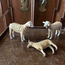 3x Erzgebirge Schafe Masse handgeschnitzt Vorkrieg Antike Schnitzerei Volkskunst