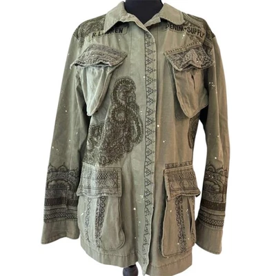 Denim & Supply Ralph Lauren Field Embroidered Military Olive Green Jacket Small - Image 1 of 4