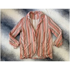 Free People Simply Stripe Linen Oversize Boyfriend Peach Blazer Size Small