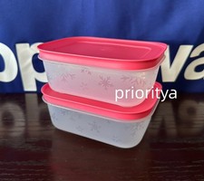 Tupperware Freezer Mates PLUS Fiocco di Neve Piccolo Contenitore 450ml Set 2 Rosa Corallo