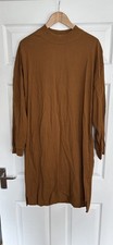 Uniqlo orange High Neck jumper Long Sleeve Oversized Lagenlook Midi Dress M
