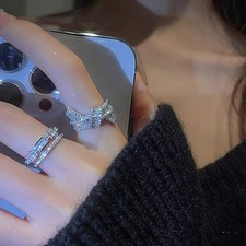 Adjustable Open Ring with Shiny Pave Diamond Knot Motif for Chic Accessories