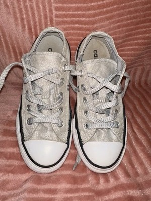 Converse Chuck Taylor Shoes Kid 12 Silver Glitter Low Top Double Tongue Sneakers