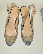 Coach Women's Plataform Logo Leather Cork Wedge Size 8B