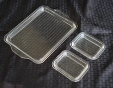 Lot of 3 Pyrex Clear Ribbed Glass Refrigerator Dish Lids ONLY