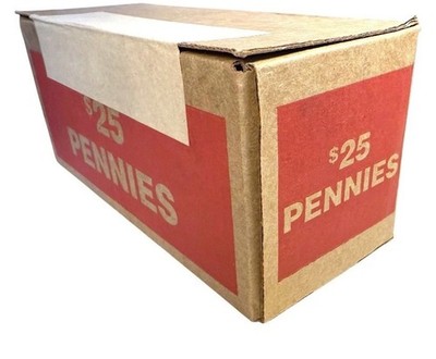  BANK SEALED Penny Box - 50 Full Rolls (2500 Pennies) UNSEARCHED Estate !!