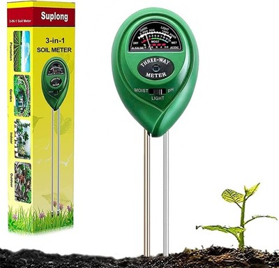 3-in-1 Soil Moisture Meter, Upgraded Stainless Steel Probe Soil pH/Light/Mois...