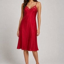 Vintage Warners Red Nylon Lace Slip Dress Womens 34 Mini Chemise Nightgown USA