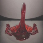 Vintage Fenton Glass Ruby Red Thumbprint Basket Signed By Marilyn Wagner