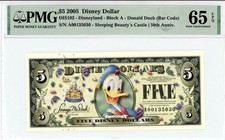 5 $ Disney Dollar Donald Duck 2005 50e anniversaire PMG 65 EPQ DIS102
