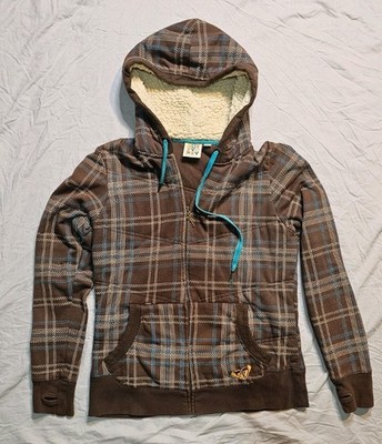 Vintage Roxy Women's Hoddie Jacket Size XL Brown and Blue