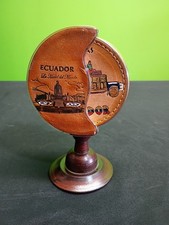 Vtg Ecuador Hand Tooled Leathered Coasters 6 With Upright Holder