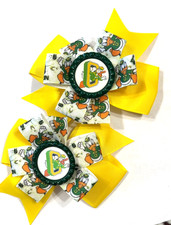 Beautiful Oregon Ducks Set of Pigtail hair bows for girls.