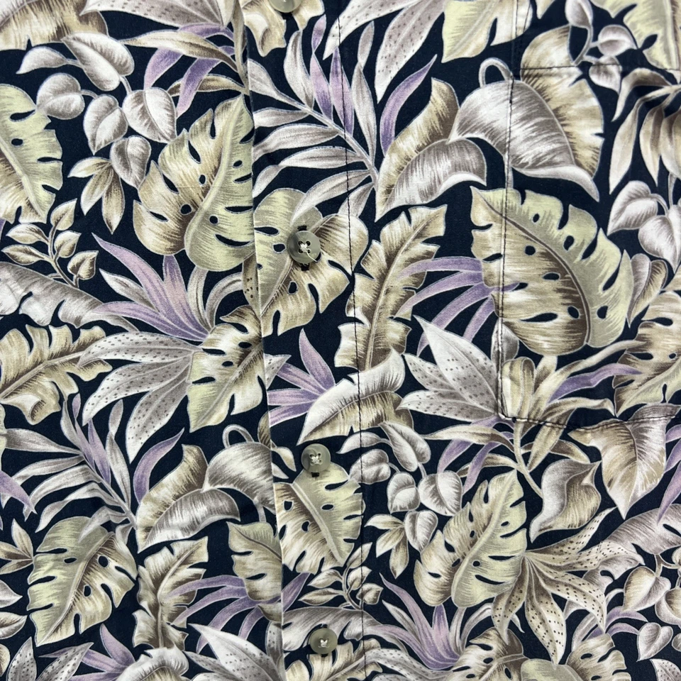 Campia Moda Hawaiian Shirt Mens 2XL Leaf Motif Purple Navy Blue Tropical - Image 2 of 4