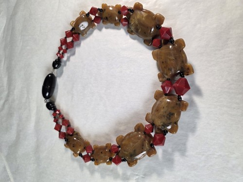 Fiocchi Italy Statement Necklace Carved Graduated Turtles 18" - Picture 8 of 11