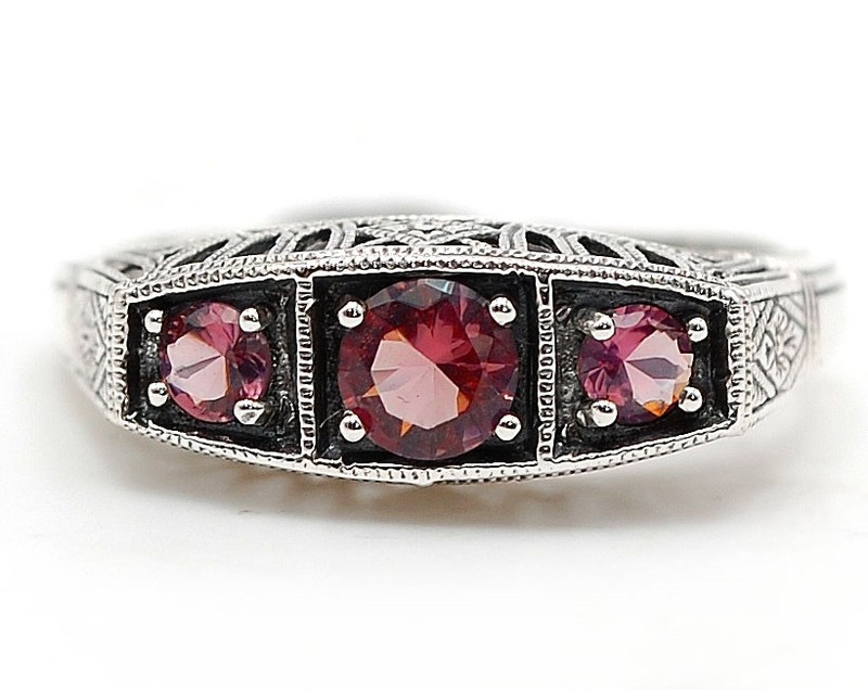 1CT  Amethyst 925 Solid Sterling Silver Art Nouveau Ring Sz 9 Z7-5