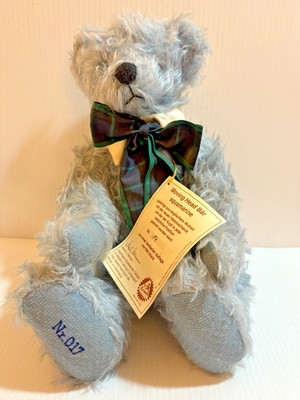 Vtg Hermann Moving Head Bar Teddy Bear Aquamarine Blue Mohair w Growler Ltd Ed