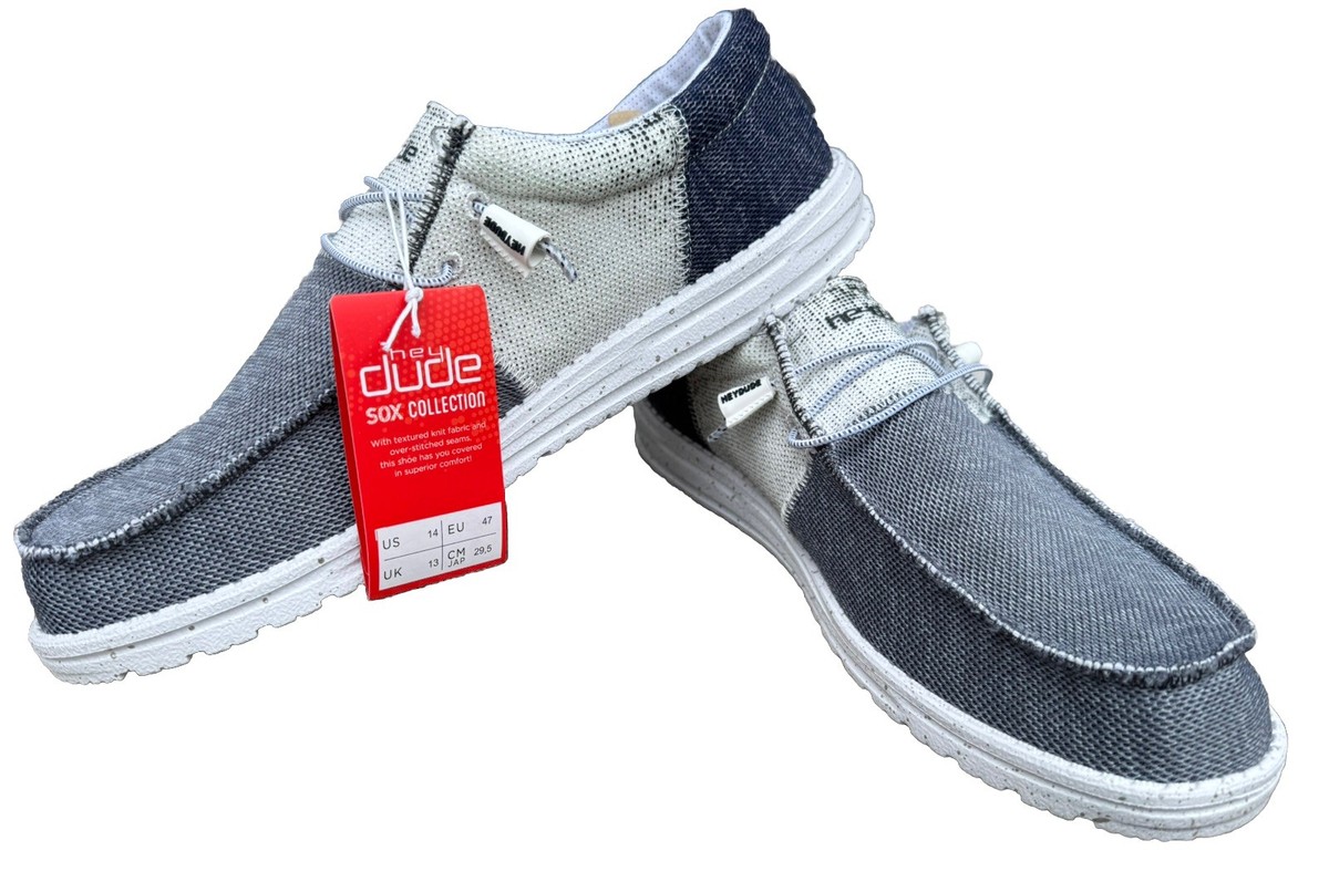 Hey Dude Men\'s Wally Sox Funk Dark Grey Red Casual Slip-On Shoes SIZE 13 Comfy Hey Dude Grey Multi Wally Guard Stretch Sox Men`s Shoe  main image 3