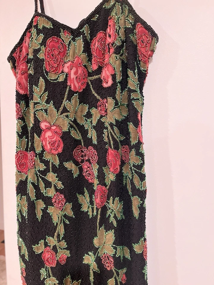 Vestido De Colección Paradise New York Negro y Rojo Cuentas Seda Cóctel Vacaciones M Foto 4 de 4