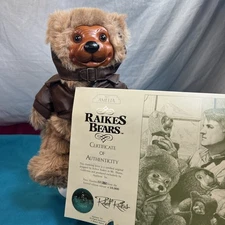 Raikes Bear Plush Doll Lindy Jr. Aviator Pilot 1992 W/Certificate OfAuthenticity