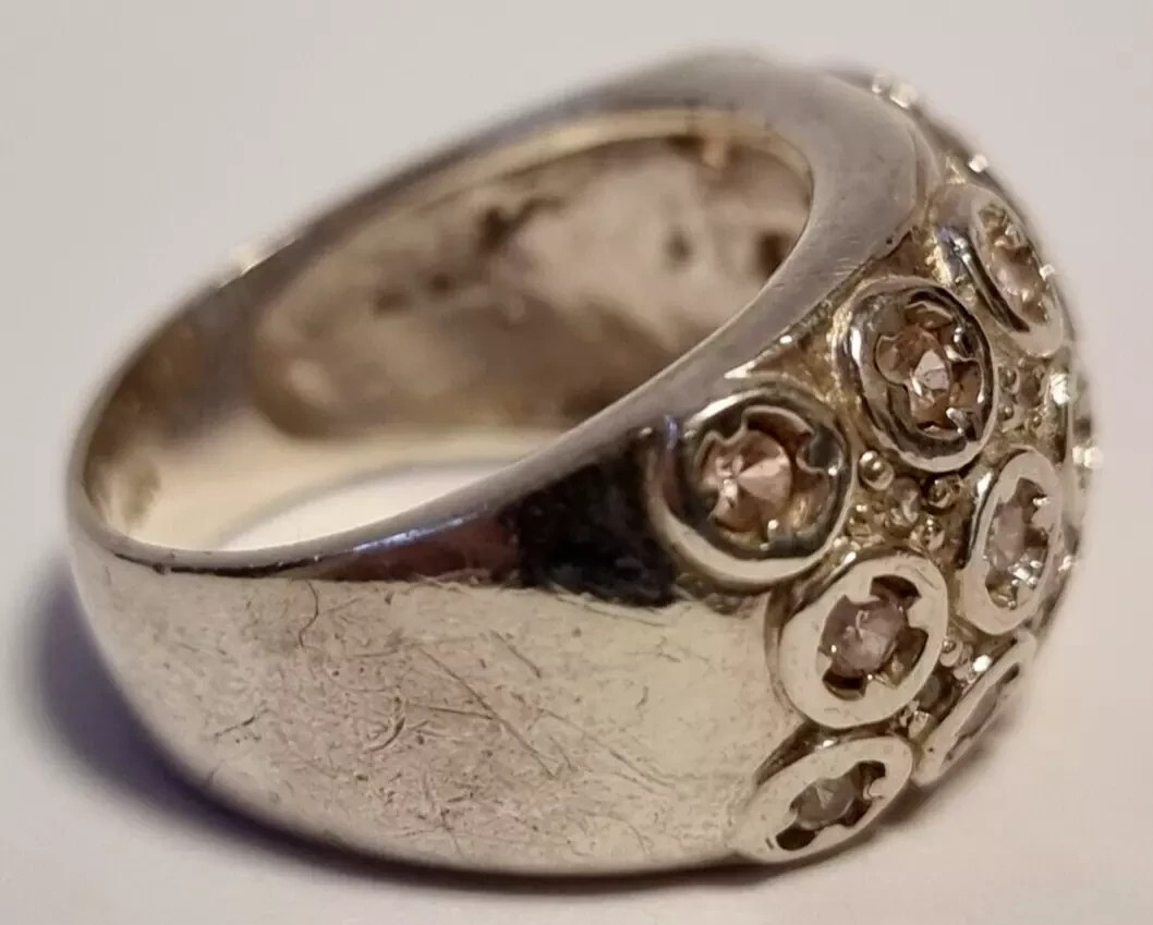 A0979 - Solid Wide 925 Silver Ring - Pink Stones … - image 5