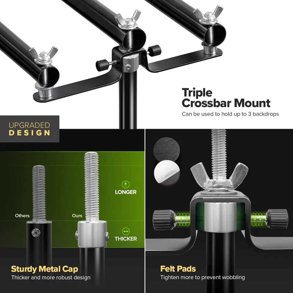 Kit de soporte de fondo de triple barra transversal 10x9,6 para estudio fotográfico telón de fondo Foto 4 de 4