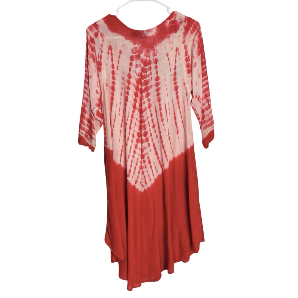 SR Fashion Boho Dress Womens Free Size Red Tie Dye Floral Embroidered 3/4 Sleeve - Image 2 of 4