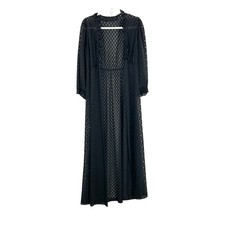 Vintage Whimsigoth ruffle dress mesh lace full length coverup robe goth M 36