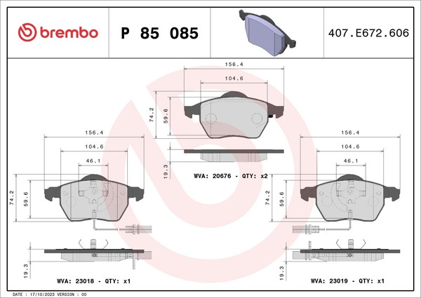 Bremsbelagsatz Scheibenbremse Prime Brembo P 85 085 FüR Audi A4 Vw A6 B6 B7 C6 1-image