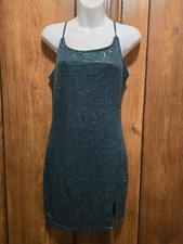 CBR Green Sequined Mini Dress Spaghetti Straps Sz L Juniors Party Club