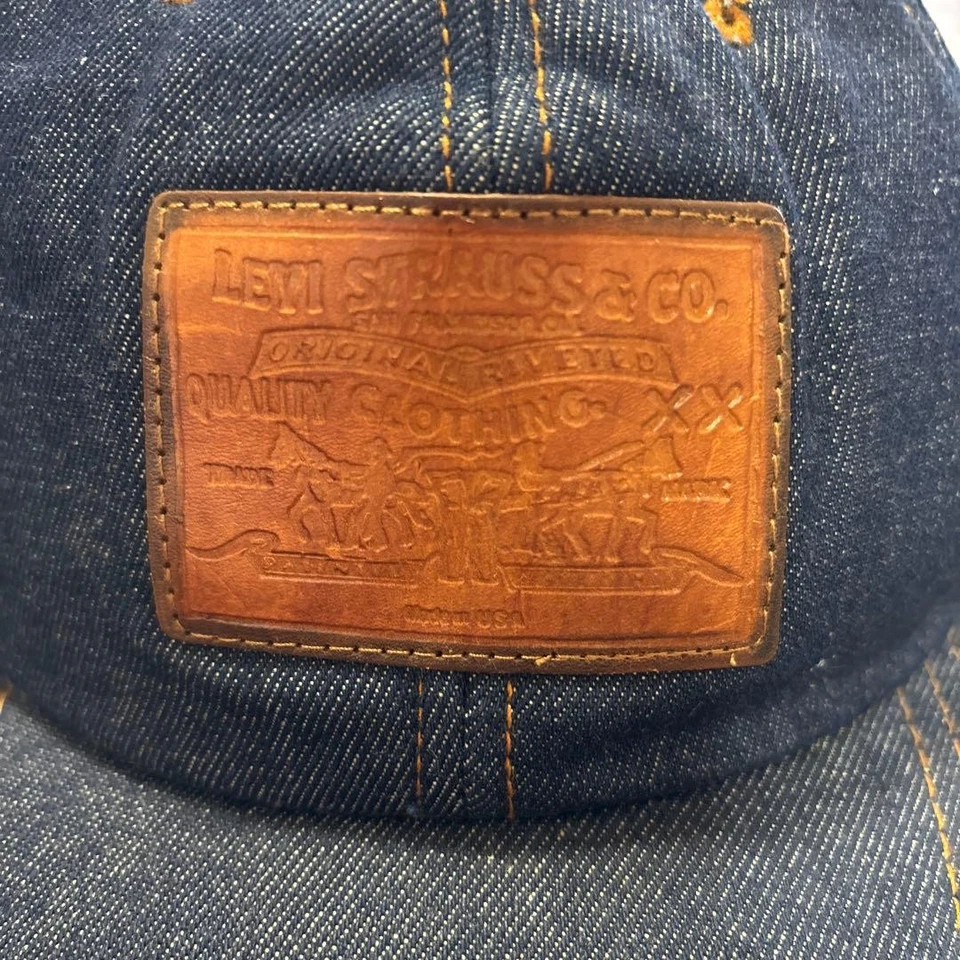 Gorra Levi's Denim Logo Centro Años 80 90 Parche Cuero Correa Trasera Ajustable Foto 3 de 4