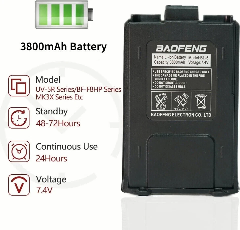 Original Baofeng 3800mAh Extended Battery for UV-5R UV5R Plus BF-8F Series Radio - Image 2 of 4