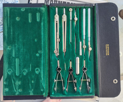 Vintage Dietzgen Compass Drafting Set Black Case Germany