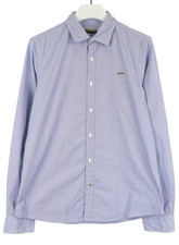 NAPAPIJRI Shirt Men's LARGE Blue Logo Spread Collar Pinstriped