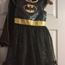 George Girls Batman Superhero Sequin Dress Costume with Cape Black 7-8 Years