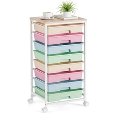Rolling Storage Cart, Rainbow Cart with 8 Drawers and Wooden Tabletop, Teache...