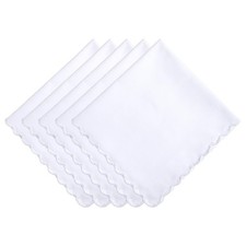5 Pcs Cotton Handkerchiefs White Scalloped Hankies Large Pocket Square, New, USA