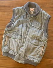 Vintage 80s Banana Republic Safari Vest Mens M Quilted Leather Trim Gray Faded