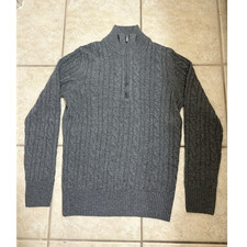 Loro Piana Cashmere Cable-Knit 1/4 Zip Mock Neck Sweater Gray Men's M