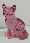 Vintage  Fenton Cat Sitting Light Cranberry Pink Figurine / Paperweight  Minty
