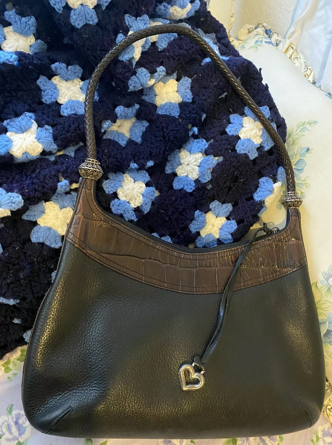BRIGHTON  GENIE in a BOTTLE Silver accented Vintage hobo zip top  Shoulder BAG 