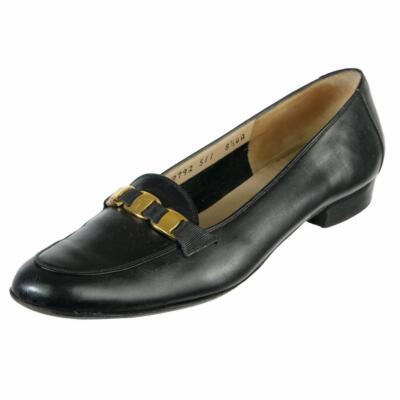 Salvatore Ferragamo Black Leather Loafers with Metal Accent Salvatore Ferragamo Leather Bow Accents Loafers - Metallic  main image 2