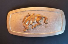 VINTAGE 60  WESTERN BELT BUCKLE NICKEL SILVER BUCKING BRONCO 4 1/2" x 2"