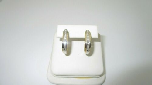 Diamond Pierced Earrings Hoops Natural Baguette .80 ctw 10k Solid Gold E199 - Afbeelding 1 van 6