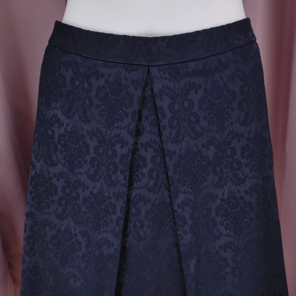 Falda para mujer Tahari azul marino damasco plisada forrada línea A 14 nueva con etiquetas Foto 3 de 4