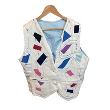Vintage Jordache White Denim Colorful Abstract Shapes Homemade Vest